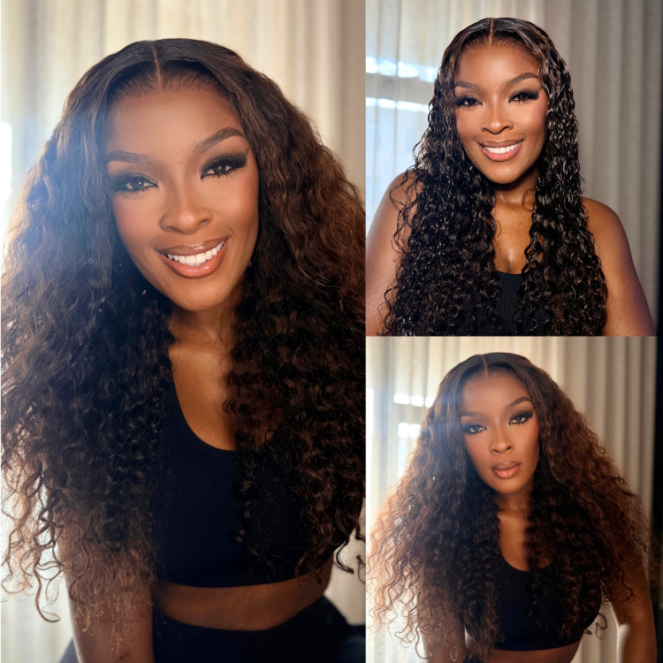 [nomsamadida]'s Special Link VolumeMAX™ 200% Density Brown Highlights Flexi-Fit Invisi Drawstring Cap Glueless 360 Lace Super Natural Hairline Water Wave Free Part 100% Human Hair Wig-01