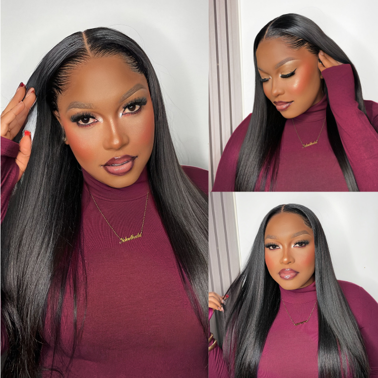 [nokuthula_prettynox]'s Special Link Pre-do Lagos Hairline Flexi Fit Invisi Drawstring Cap Natural Black & Copper Ombre Highlights Silky Straight Glueless 13x4 Frontal HD Lace Wig Pre-Cut Lace-01