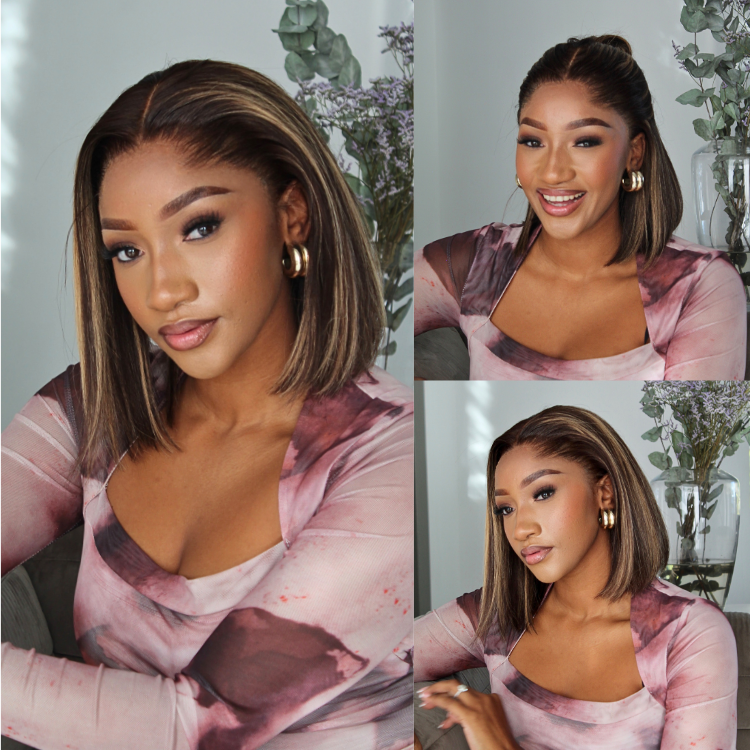 [zenandefunani]'s Special Link Pre-do Lagos Hairline Flexi Fit Invisi Drawstring Cap 200% Density Blonde Highlight Silky Straight Bob Glueless 13x4 Frontal HD Lace Wig Pre-Cut Lace-01