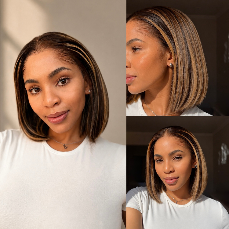 [bassiepeete]'s Special Link Pre-do Lagos Hairline Flexi Fit Invisi Drawstring Cap 200% Density Blonde Highlight Silky Straight Bob Glueless 13x4 Frontal HD Lace Wig Pre-Cut Lace-01
