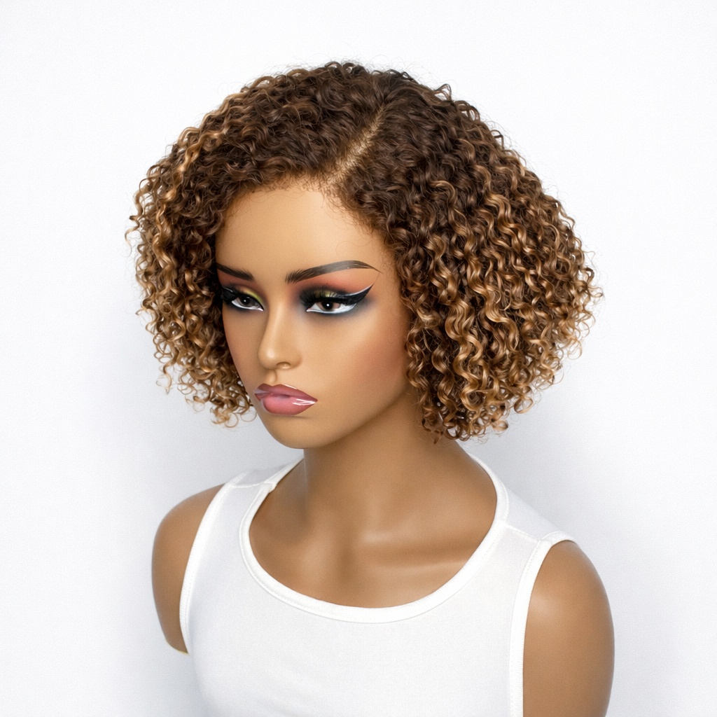 Outlet | Ash Blonde Kinky Curly Glueless Minimalist Lace Wig-01