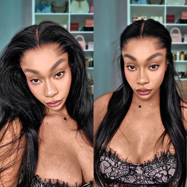[the_zyzy]'s Special Link Pre-do Lagos Hairline Flexi Fit Invisi Drawstring Cap Natural Black & Copper Ombre Highlights Silky Straight Glueless 13x4 Frontal HD Lace Wig Pre-Cut Lace-01