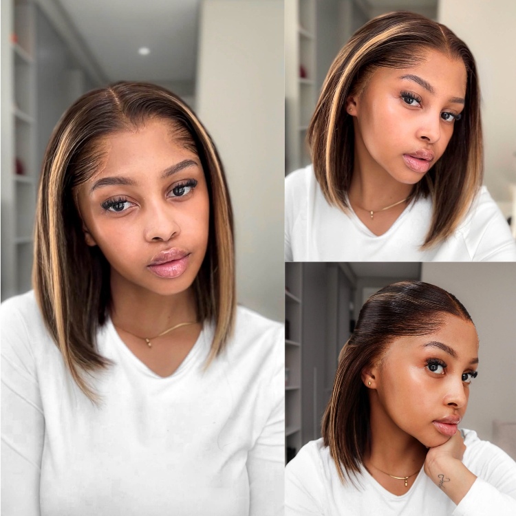 [tshegoteelux11]'s Special Link Pre-do Lagos Hairline Flexi Fit Invisi Drawstring Cap 200% Density Blonde Highlight & Natural Black Silky Straight Bob Glueless 13x4 Frontal HD Lace Wig Pre-Cut Lace-01