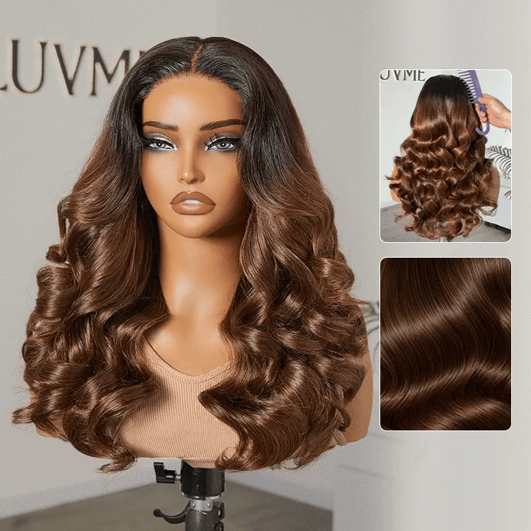 Custom | 300% High Density Ombre Brown Body Wave 4x4 Closure Lace Glueless 18 Inches Long Wig-01