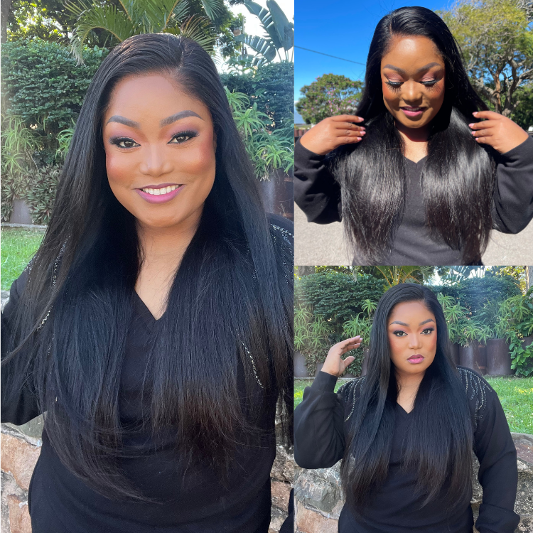 [thobilek]'s Special Link Pre-do Lagos Hairline Flexi Fit Invisi Drawstring Cap Natural Black & Copper Ombre Highlights Silky Straight Glueless 13x4 Frontal HD Lace Wig Pre-Cut Lace-01