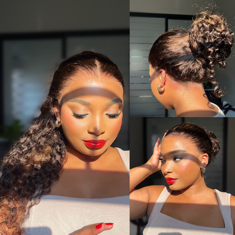 [sbusiephoswa]'s Special Link VolumeMAX™ 200% Density Brown Highlights Flexi-Fit Invisi Drawstring Cap Glueless 360 Lace Super Natural Hairline Water Wave Free Part 100% Human Hair Wig-01