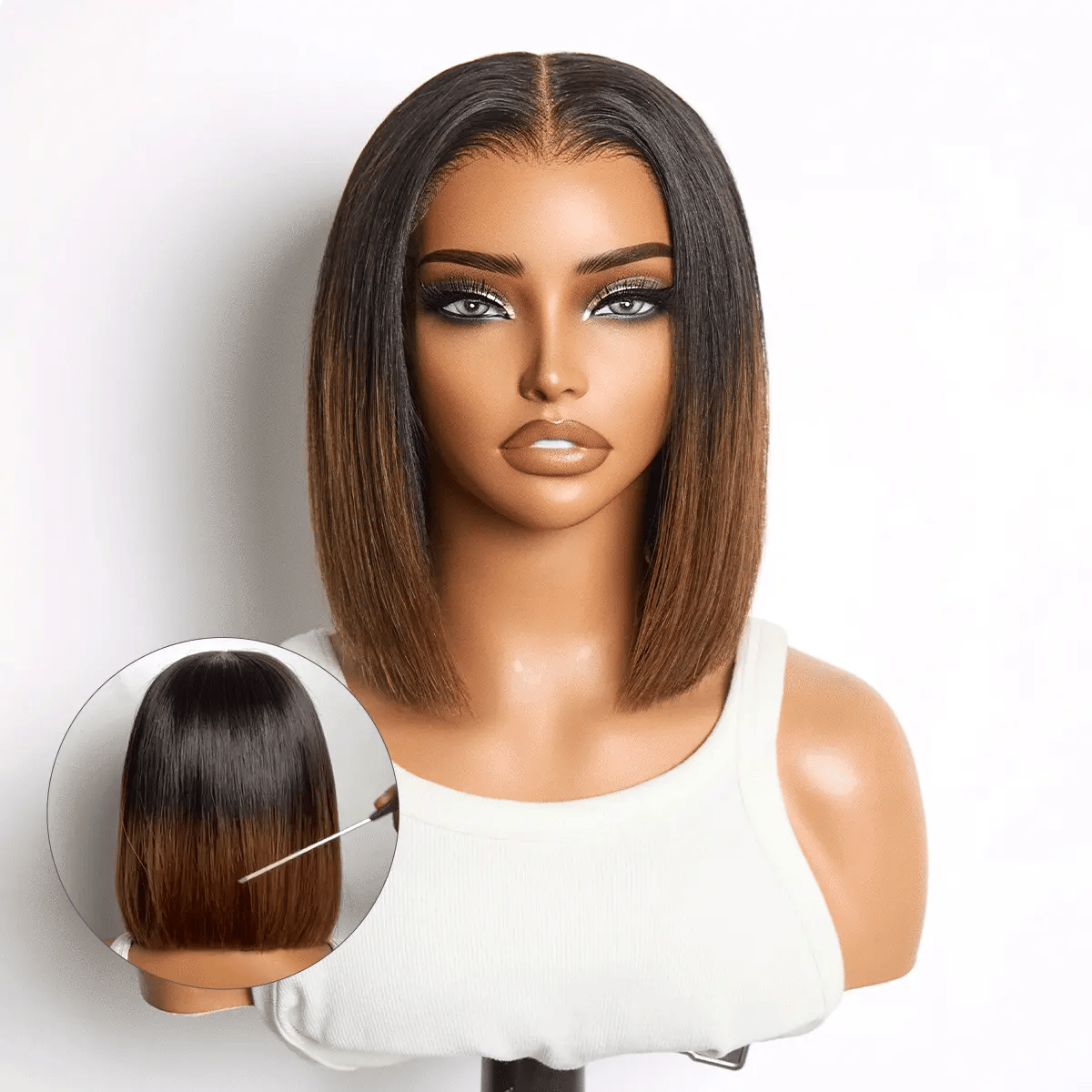 Luvme All-Day Comfort™ Wig Ombre Brown Silky Blunt Cut Bob Glueless 7x6 Closure HD Lace Wig Pre-Cut Lace-23