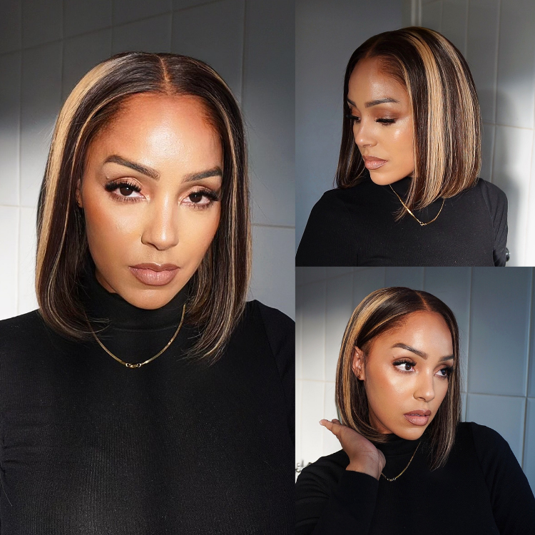 [morgantasneem]'s Special Link Pre-do Lagos Hairline Flexi Fit Invisi Drawstring Cap 200% Density Blonde Highlight & Natural Black Silky Straight Bob Glueless 13x4 Frontal HD Lace Wig Pre-Cut Lace-01