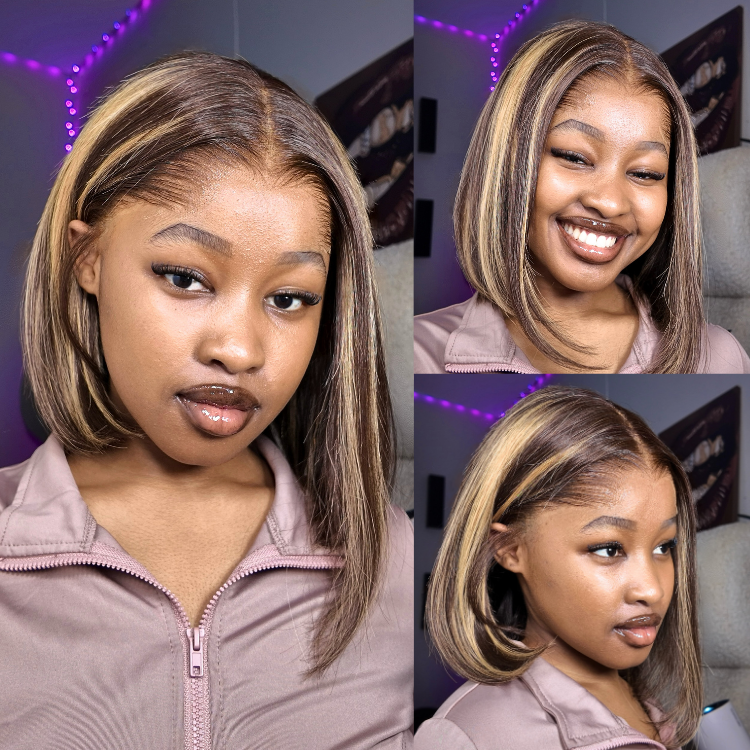 [asi.mbonge]'s Special Link Pre-do Lagos Hairline Flexi Fit Invisi Drawstring Cap 200% Density Blonde Highlight & Natural Black Silky Straight Bob Glueless 13x4 Frontal HD Lace Wig Pre-Cut Lace-01