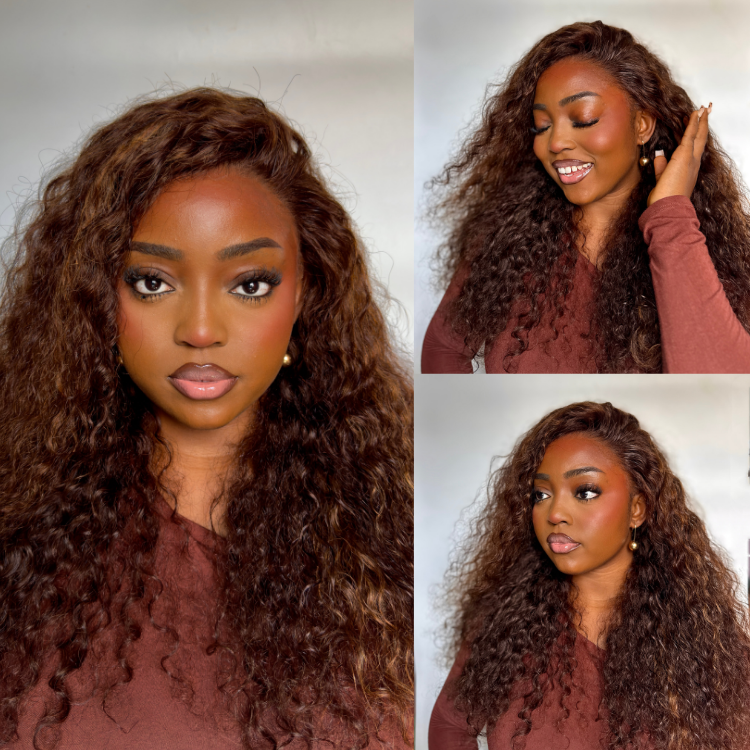 [onaopepo_a]'s Special Link VolumeMAX™ 200% Density Brown Highlights Flexi-Fit Invisi Drawstring Cap Glueless 360 Lace Super Natural Hairline Water Wave Free Part 100% Human Hair Wig-01