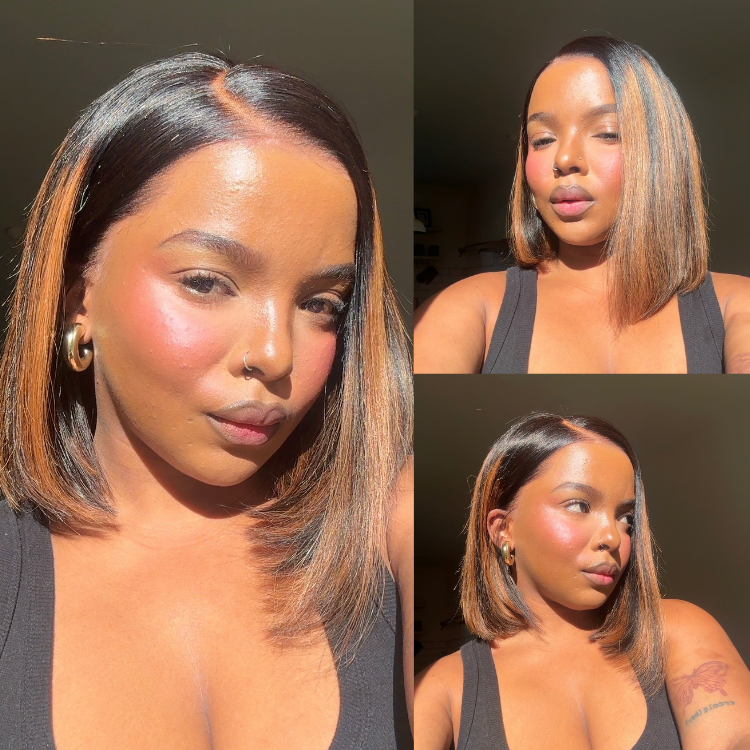 [hermosa.mp3]'s Special Link PreMax Wigs | Brown Highlight Silky Blunt Cut Bob Glueless Lace Wig With Pre-Bleached Pre-Plucked Pre-Cut Lace-01