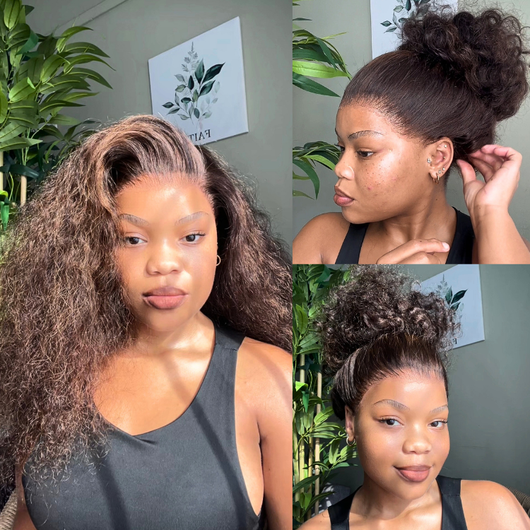 [ohstha__]'s Special Link VolumeMAX™ 200% Density Brown Highlights Flexi-Fit Invisi Drawstring Cap Glueless 360 Lace Super Natural Hairline Water Wave Free Part 100% Human Hair Wig-01