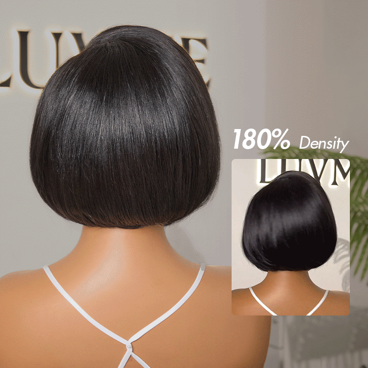 [bobbipeaches]'s Special Link Pre-do Lagos Hairline Flexi Fit Invisi Drawstring Cap 180% Density Natural Black Pixie Cut Bob Glueless 13x4 Frontal HD Lace Wig 08 Inches-06