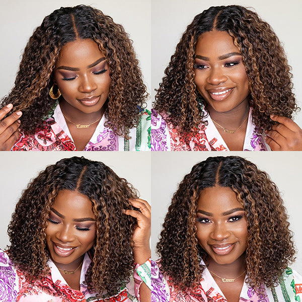 OUTLET | Blonde Highlight Glueless 5x5 Closure HD Lace Short Curly Wig Pre-Cut Lace-05