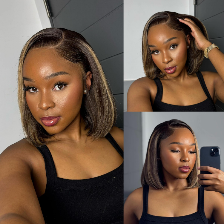 [ytryn_mokone]'s Special Link Pre-do Lagos Hairline Flexi Fit Invisi Drawstring Cap 200% Density Blonde Highlight & Natural Black Silky Straight Bob Glueless 13x4 Frontal HD Lace Wig Pre-Cut Lace-01