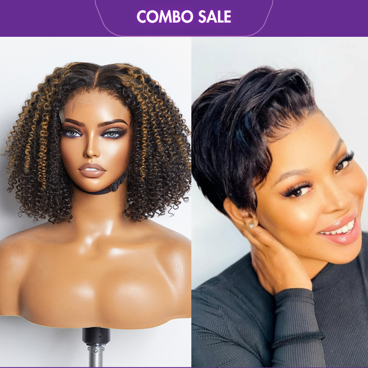 2 For 1 | 4C Edges Highlight Afro Curls 5x5 Closure HD Lace Wig +Hot Pixie Cut Glueless HD Lace Wig-01