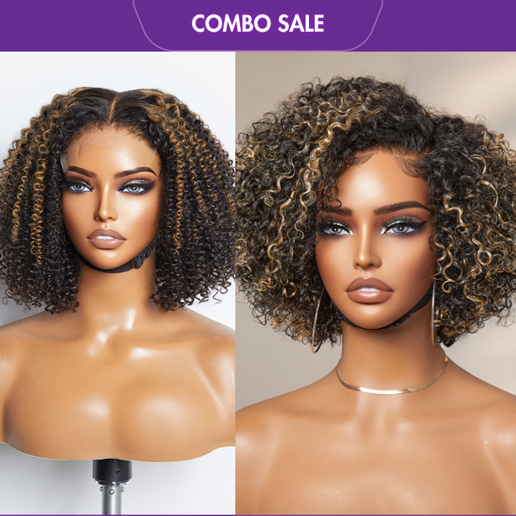 2 For 1 | 4C Edges Highlight Afro Curls 5x5 Closure HD Lace Wig +Hot Pixie Curly HD Lace Wig-01