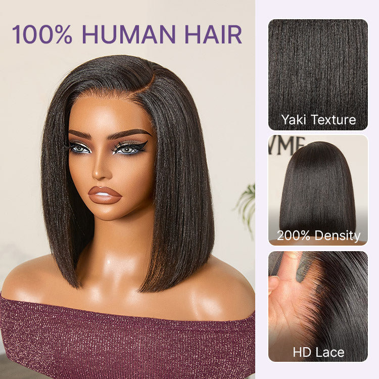 VolumeMAX™ 200% Density Ready to Go Yaki Straight Glueless Minimalist HD Lace Short Bob Wig Pre-Cut Lace-14