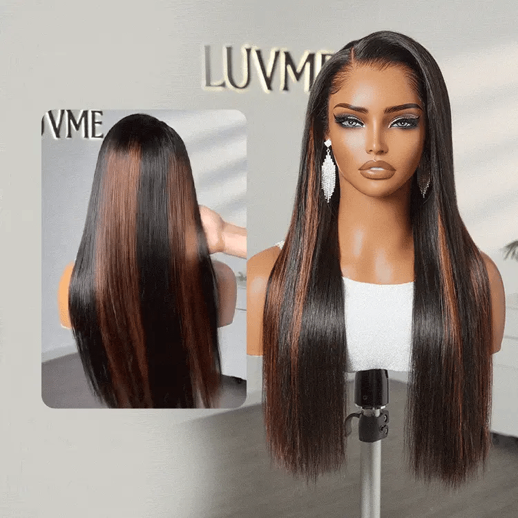 Pre-do Lagos Hairline Flexi Fit Invisi Drawstring Cap Copper Ombre Highlights Silky Straight Glueless 13x4 Frontal HD Lace Wig Pre-Cut Lace-14