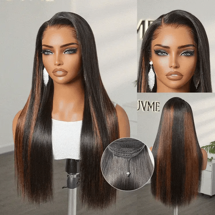 [thubamlotshwa]'s Special Link Pre-do Lagos Hairline Flexi Fit Invisi Drawstring Cap Natural Black & Copper Ombre Highlights Silky Straight Glueless 13x4 Frontal HD Lace Wig Pre-Cut Lace-08