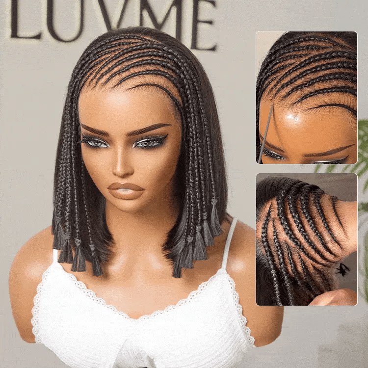 VolumeMAX™ 200% Density Boho Braids Silky Straight Bob Glueless 13x4 Frontal HD Lace Wig Pre-Cut Lace-15