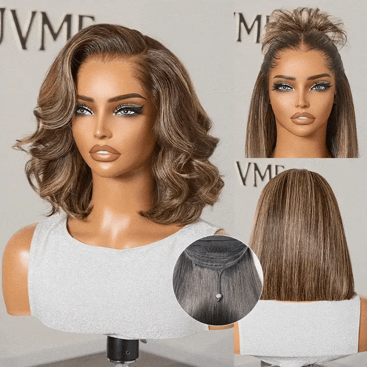 [lesa_molapo]'s Special Link Pre-do Lagos Hairline Flexi Fit Invisi Drawstring Cap 200% Density Blonde Highlight & Natural Black Silky Straight Bob Glueless 13x4 Frontal HD Lace Wig Pre-Cut Lace-02