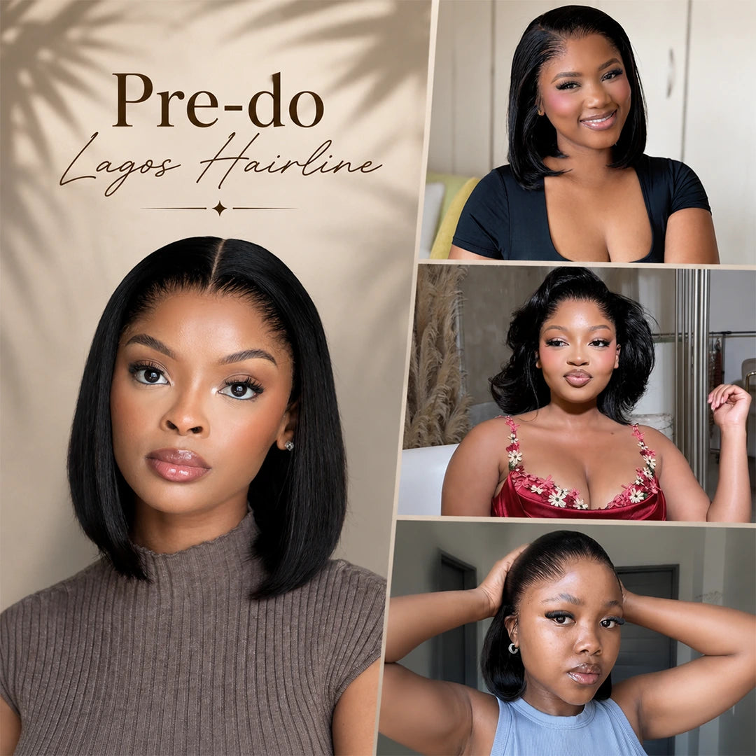 Pre-do Lagos Hairline Flexi Fit Invisi Drawstring Cap Silky Straight Bob 13x4 Frontal HD Lace Wig Pre-Cut Lace-18