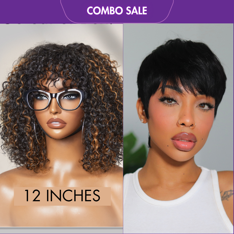 2 For 1 | Throw On & Go Short Cut with Bangs Wig+Brown Highlight Water Wave Wig-01
