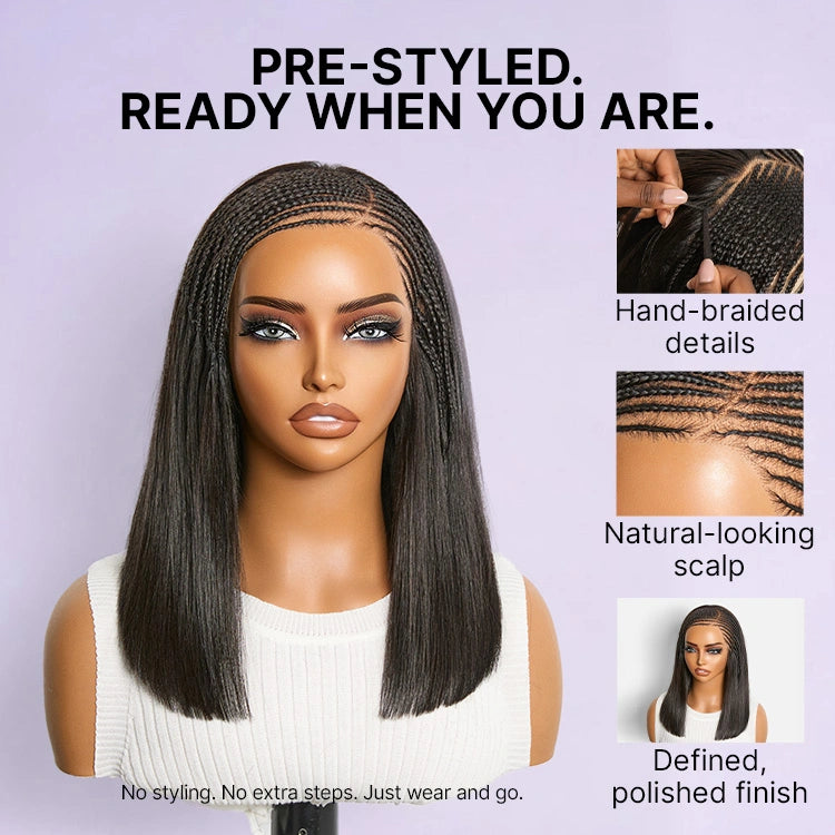 Side-Parted Fulani Braids Straight 13x4 Frontal Lace Bob Wig Pre-cut Lace-04