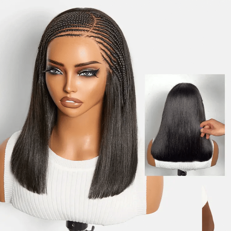 Side-Parted Fulani Braids Straight 13x4 Frontal Lace Bob Wig Pre-cut Lace-01