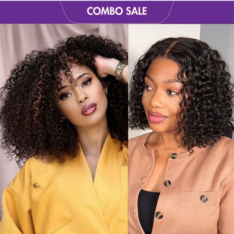 2 For 1 | Full & Highlight Curly Minimalist Lace Wig With Bangs+Deep C ...