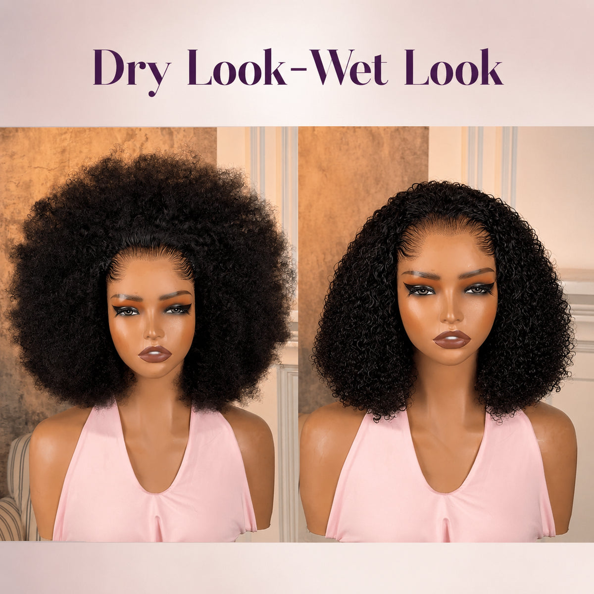 Pre-do Lagos Hairline Flexi Fit Invisi Drawstring Cap 250% Density Natural Black Kinky Curly Glueless 13x4 Frontal HD Lace 12 inches Wig Pre-Cut Lace-15