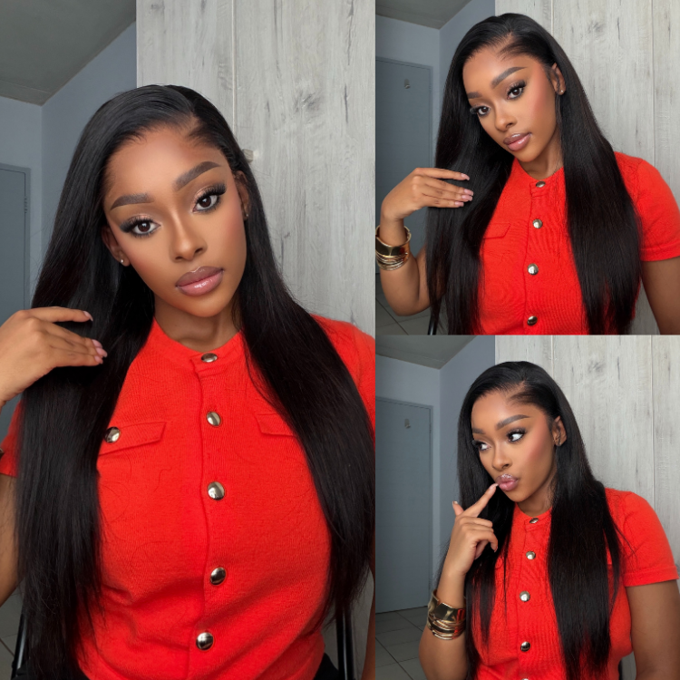 [issa_babbygirl]'s Special Link Pre-do Lagos Hairline Flexi Fit Invisi Drawstring Cap Natural Black & Copper Ombre Highlights Silky Straight Glueless 13x4 Frontal HD Lace Wig Pre-Cut Lace-01