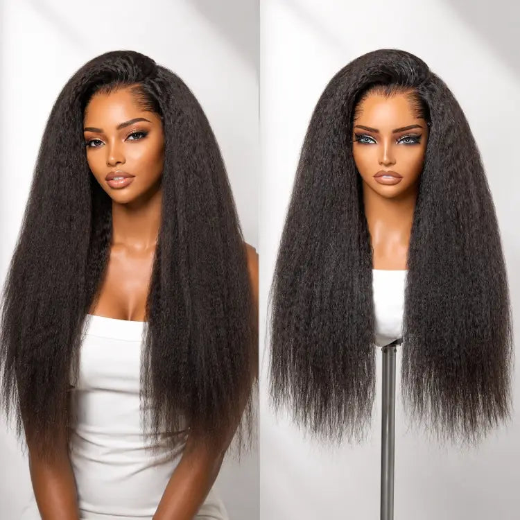 Pre-do Lagos Hairline Flexi Fit Invisi Drawstring Cap 200% Density Kinky Straight Glueless 13x4 Frontal Lace Wig Pre-Cut Lace-16