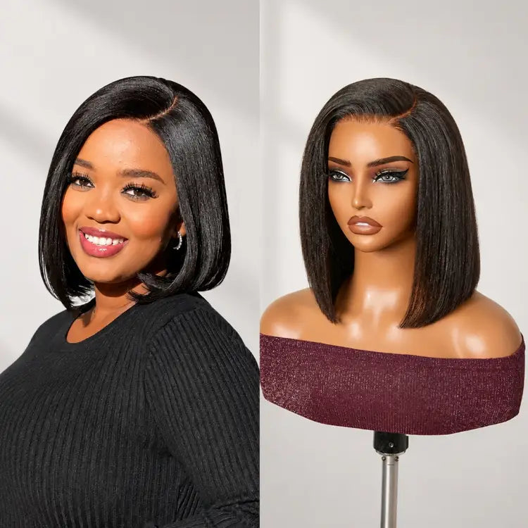 VolumeMAX™ 200% Density Ready to Go Yaki Straight Glueless Minimalist HD Lace Short Bob Wig Pre-Cut Lace-16