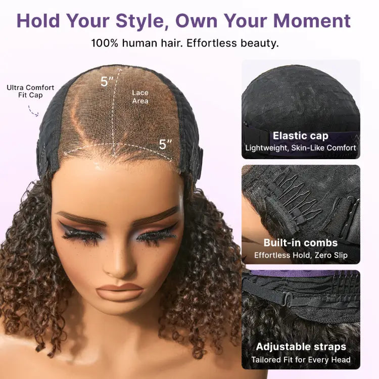 VolumeMAX™ 200% Density ReadytoGo Beginner Friendly Ombre Blonde Glueless 5x5 Closure Lace HD Lace Small Kinky Curly 14 inches C Part Wig-21