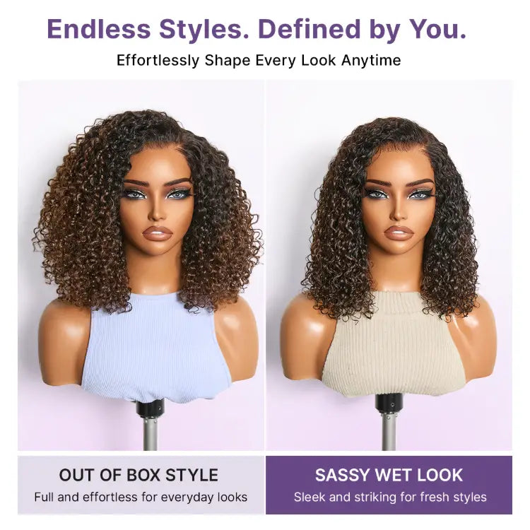 VolumeMAX™ 200% Density ReadytoGo Beginner Friendly Ombre Blonde Glueless 5x5 Closure Lace HD Lace Small Kinky Curly 14 inches C Part Wig-20
