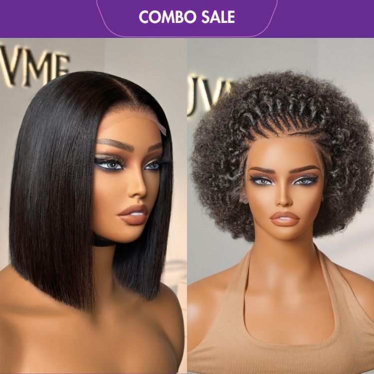 2 For 1 | ReadytoGo 4x4 Lace Blunt Cut Bob Wig Bone Straight + 170% Density ReadytoGo Knotless Fulani Braids Natural Afro Glueless 13x4 Frontal Lace Wig-01