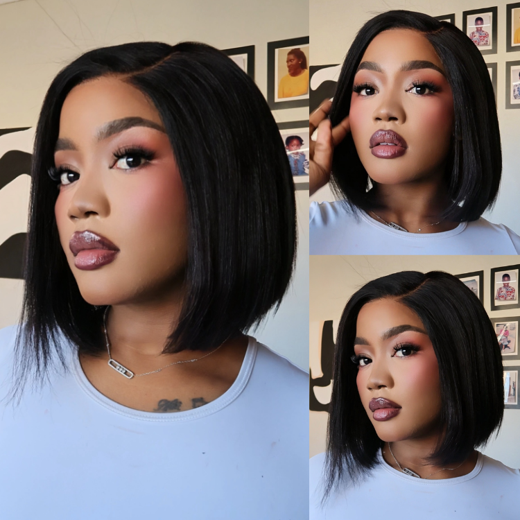 [azeegreen]'s Special Link VolumeMAX™ 200% Density Ready to Go Yaki Straight Glueless Minimalist HD Lace Short Bob Wig Pre-Cut Lace-01