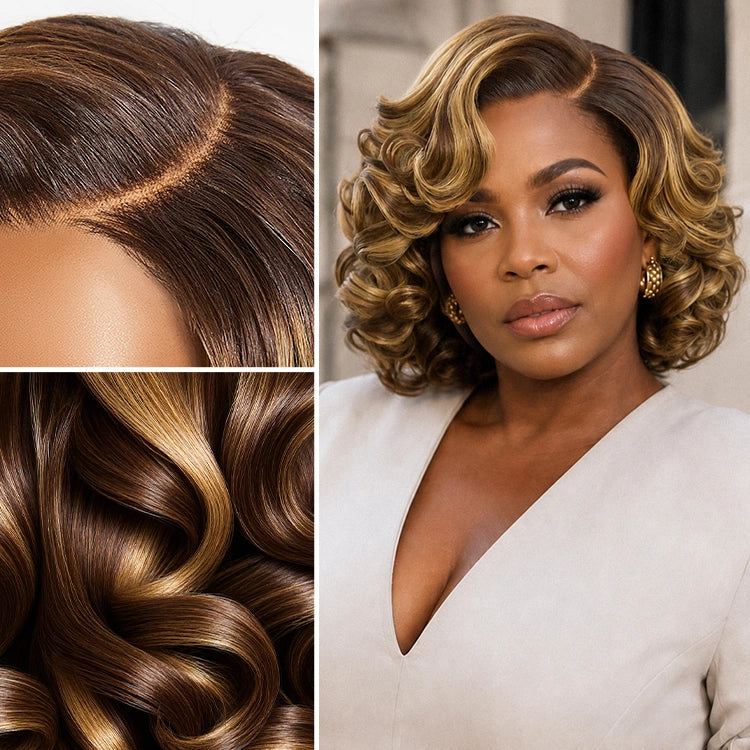 Classic Old Money Honey Blonde Highlight Wavy Glueless Minimalist HD Lace Wig Pre-cut Lace-01