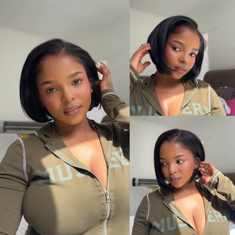 [hermosa.mp3]'s Special Link Pre-do Lagos Hairline Flexi Fit Invisi Drawstring Cap 180% Density Natural Black Pixie Cut Bob Glueless 13x4 Frontal HD Lace Wig 08 Inches-01