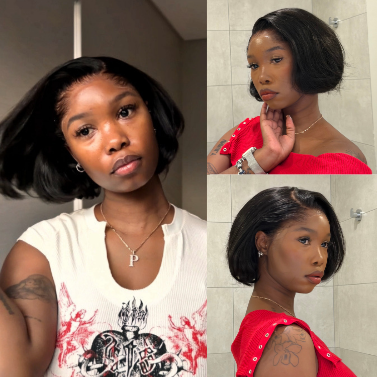 [phozieque]'s Special Link Pre-do Lagos Hairline Flexi Fit Invisi Drawstring Cap 180% Density Natural Black Pixie Cut Bob Glueless 13x4 Frontal HD Lace Wig 08 Inches-01