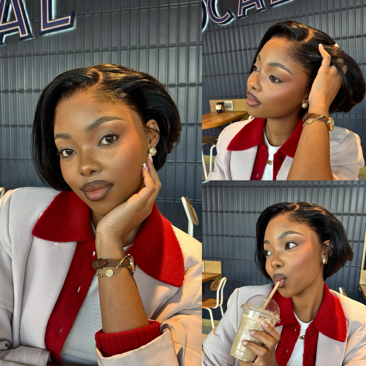 [nonny_langa]'s Special Link Pre-do Lagos Hairline Flexi Fit Invisi Drawstring Cap 180% Density Natural Black Pixie Cut Bob Glueless 13x4 Frontal HD Lace Wig 08 Inches-01