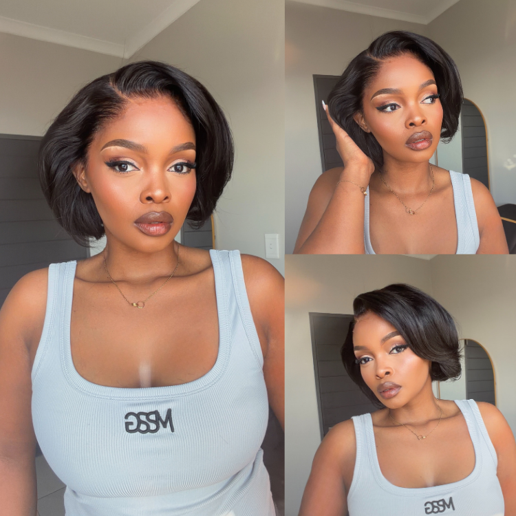 [lelomthabela]'s Special Link Pre-do Lagos Hairline Flexi Fit Invisi Drawstring Cap 180% Density Natural Black Pixie Cut Bob Glueless 13x4 Frontal HD Lace Wig 08 Inches-01