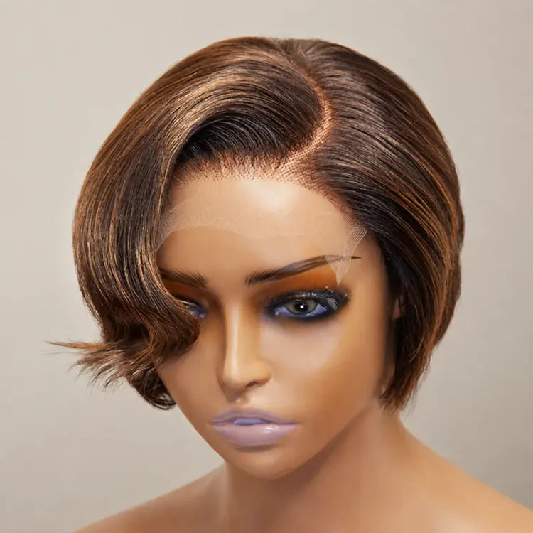 Special Sale | Mature Boss Cool & Classy Brown Ombre  Side Part Pixie Cut Undetectable Lace Wig-01