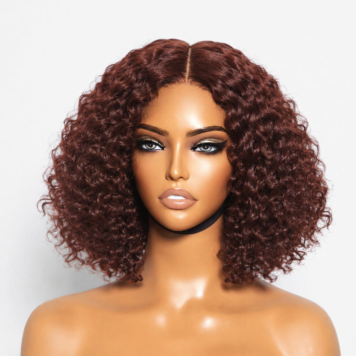 Reddish Brown Water Wave Glueless 5x5 Closure Lace Short Wig-07