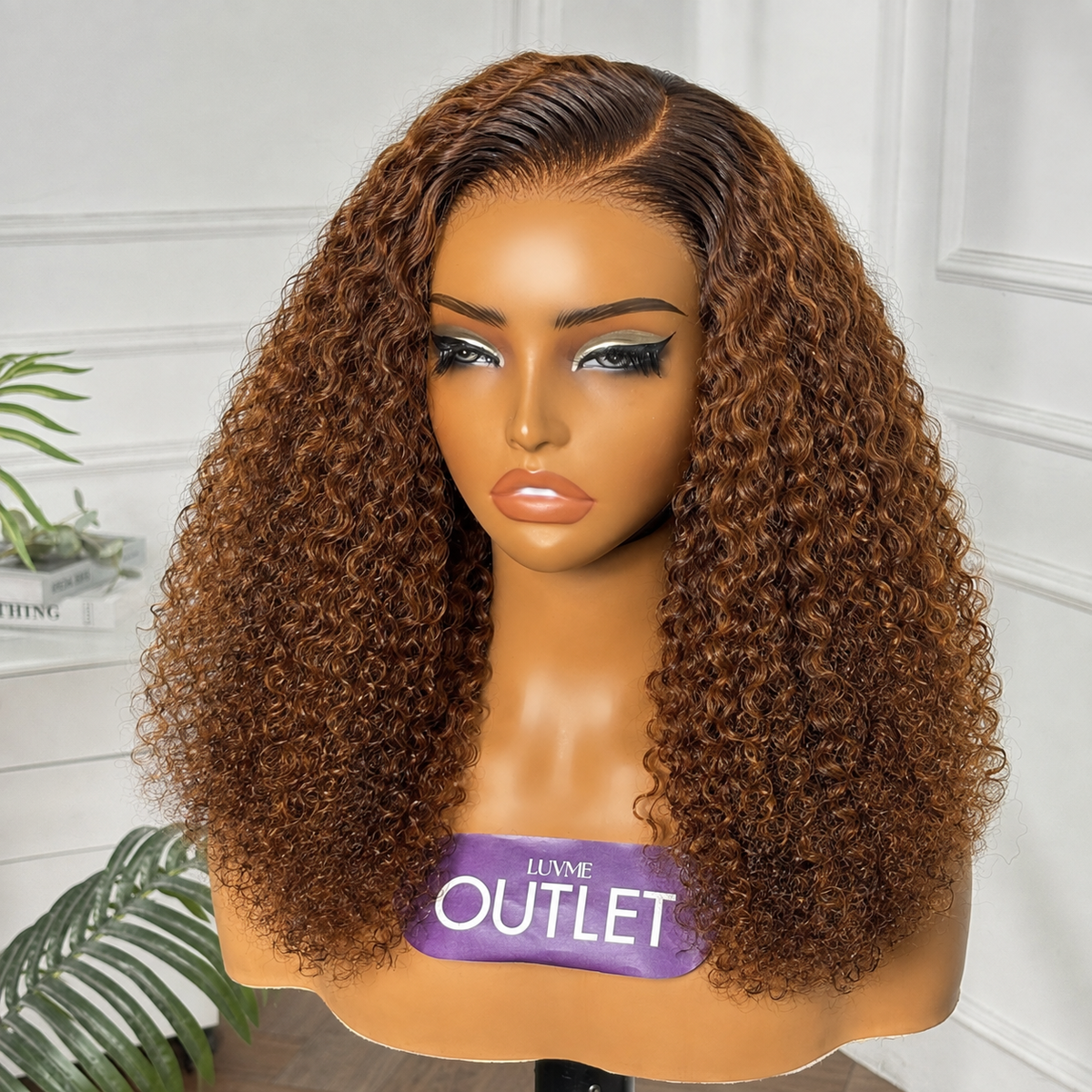 Outlet |  Highlight Brown Kinky Curly 5x5 Closure Lace Glueless Wig-01