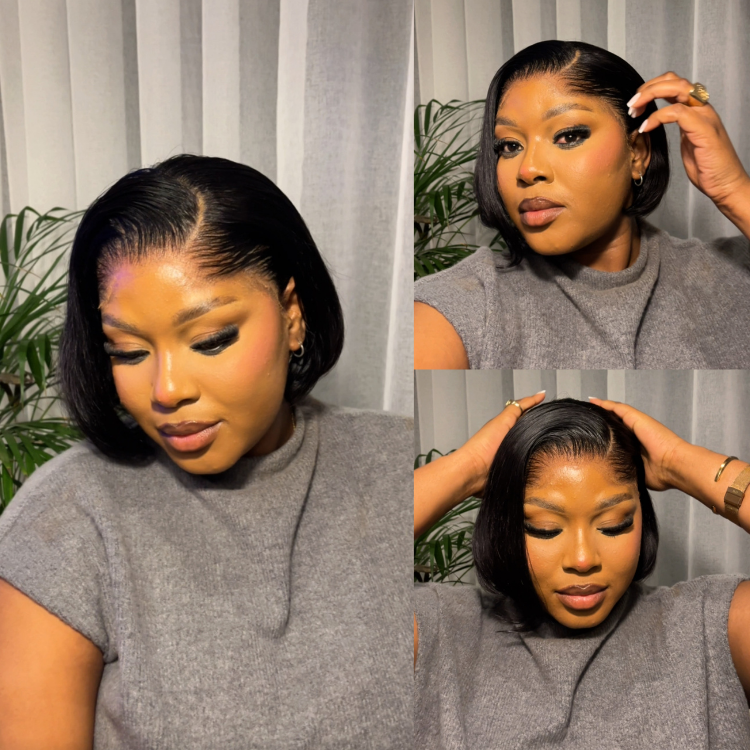 [zinenyawo.__]'s Special Link Pre-do Lagos Hairline Flexi Fit Invisi Drawstring Cap 180% Density Natural Black Pixie Cut Bob Glueless 13x4 Frontal HD Lace Wig 08 Inches-01