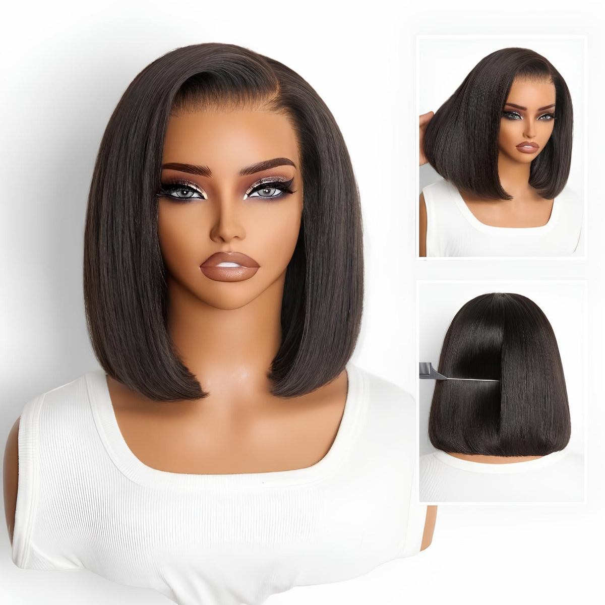 NatureMAX™ Silky Blunt Cut Bob Glueless Ear-to-ear 13x4 HD Lace Front Wig Pre-Cut Lace Flexi-Fit Drawstring Cap-22