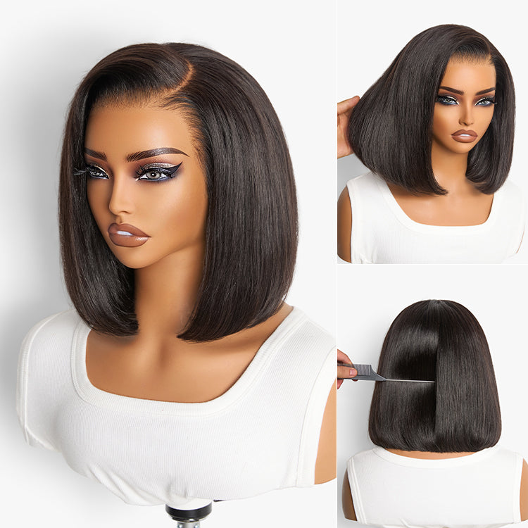 NatureMAX™ 150% / 200% Density Silky Blunt Cut Bob Glueless Ear-to-ear 13x4 HD Lace Front Wig Pre-Cut Lace Flexi-Fit Drawstring Cap-02